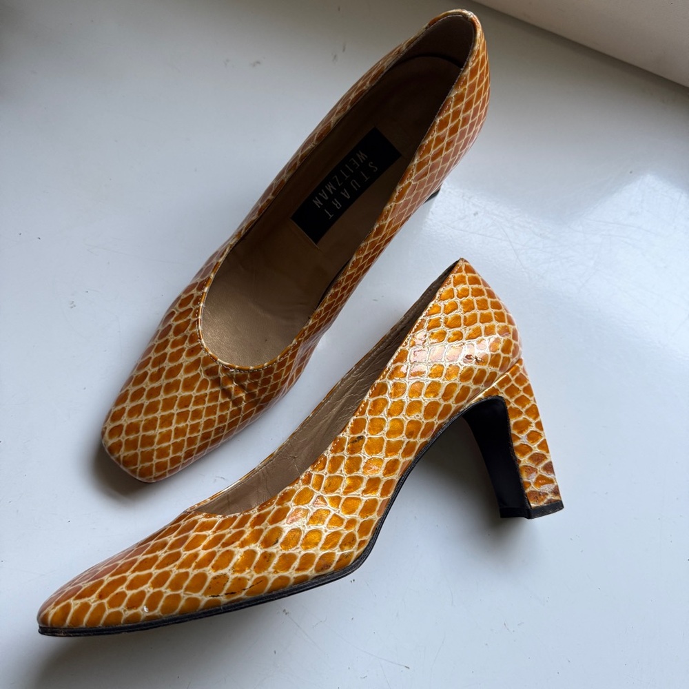 Stuart Weitzman Orange Patterned Block Heel Pumps… - image 5
